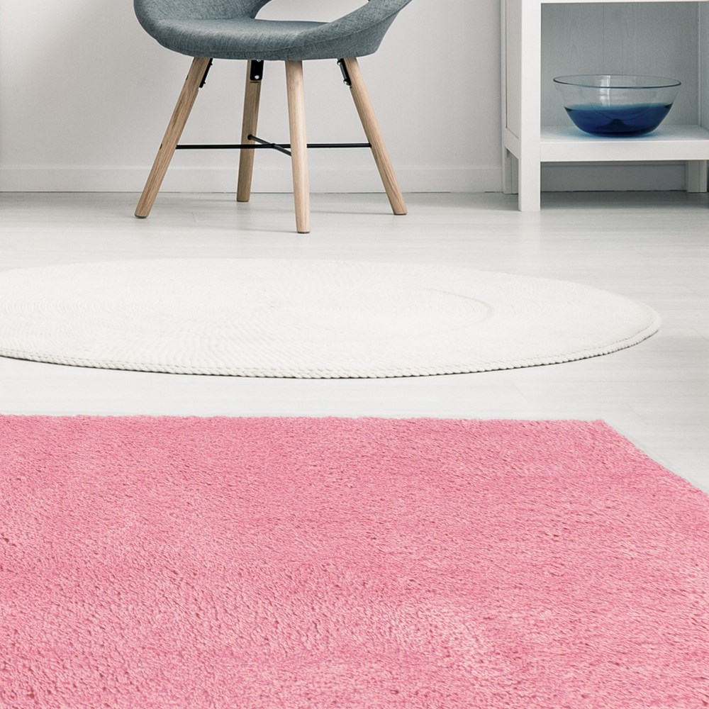 Snug Plain Shaggy Modern Rugs in Pink